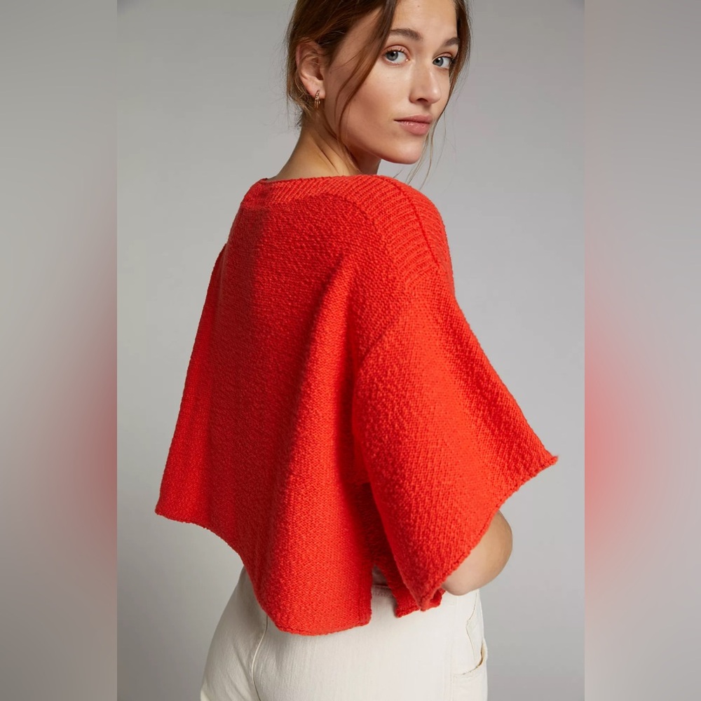 Anthropologie Ronita Sweater Tee Knit Red Cropped Boxy - Picture 2 of 6